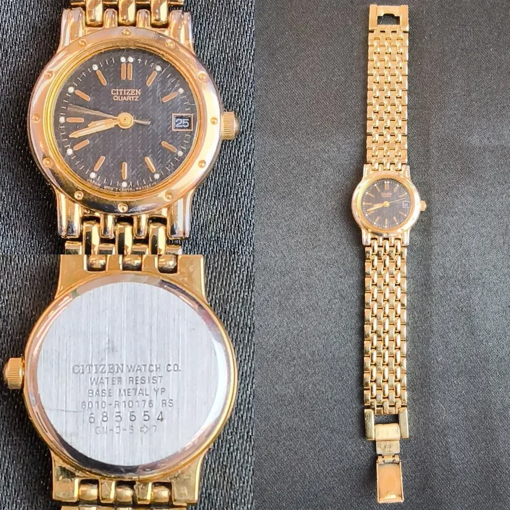 Citizen Quartz Gold Tone Women's Watch Black Dial Date Window #W5368